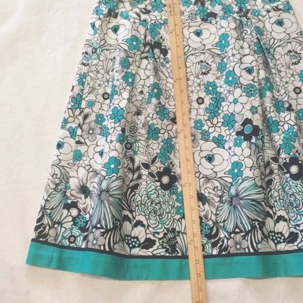 Studio One Teal White Black Floral Full Skirt w/ Side Zipper Sze 12 - Picture 4 of 7